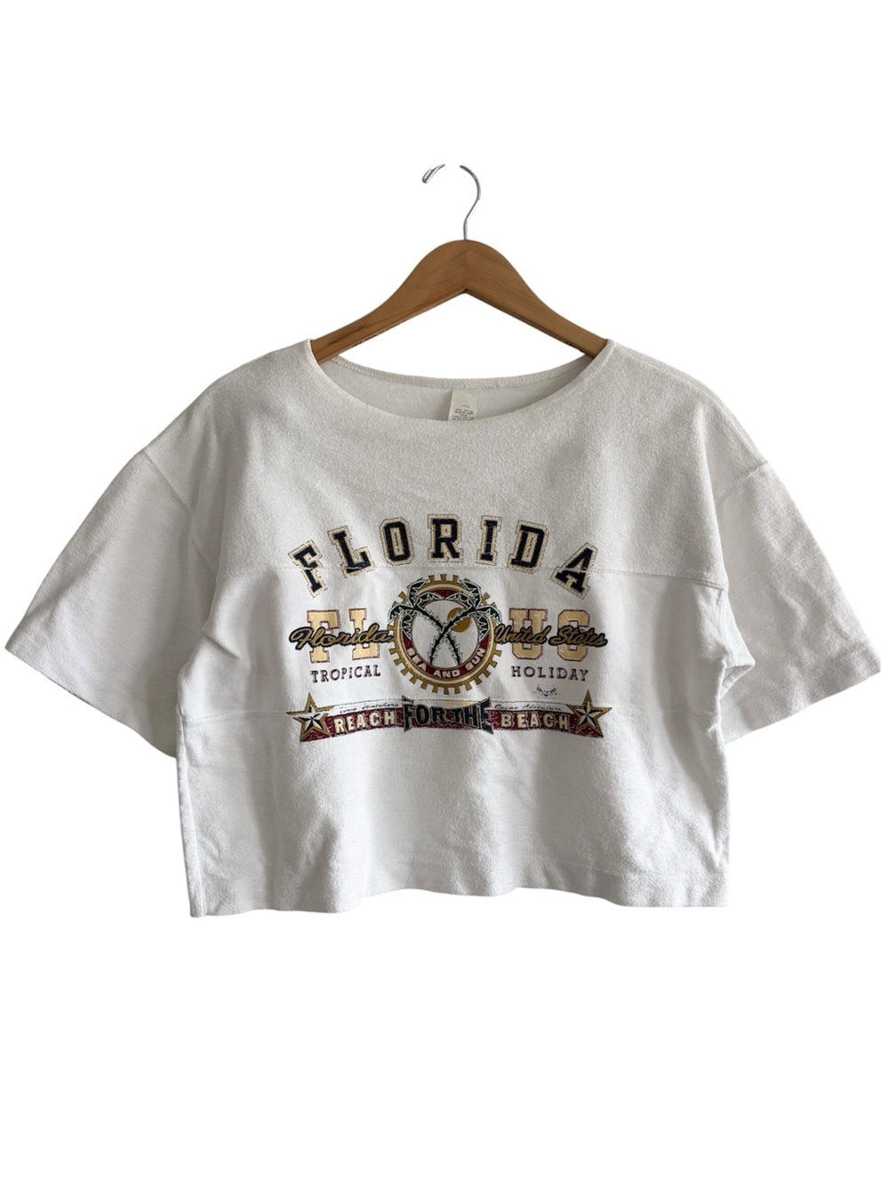 Vintage Cotton Florida Graphic French Terry Cropped Tee White
